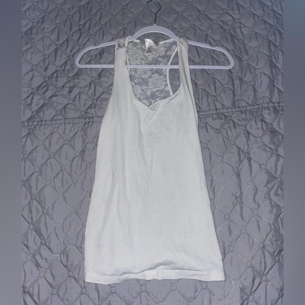 White tank top with lace back